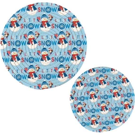 SKYSONIC Winter Snowman Let It Snow Pot Holders Trivets, 2 Pcs Heat Resistant Trivets,Christmas Cotton Thread Weave Mats for Hot Pads Pans Pot Bowl Teapot for Kitchen Decor