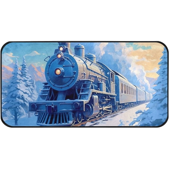 SKYSONIC Winter Steam Train Area Rug 39x20 in, Stain Resistant Comfy Carpet Throw Rug with Elastic Cotton Interlayer for Kitchen Bathroom Living Room Bedroom