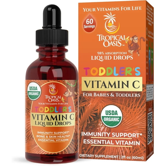 Tropical Oasis Vitamin C Drops, Liquid Vitamin Supplement and Essential Nutrients for Children 1-3 Years of Age, Tropical Banana Flavor, 2 fl oz, 60 Servings