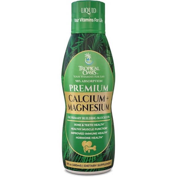 Tropical Oasis Premium Liquid Calcium + Magnesium Citrate, Liquid Vitamin Supplement for Bone & Teeth, Muscle Function, Immune & Hormone Health, Orange Dreamsicle, 16 fl oz, 32 Servings