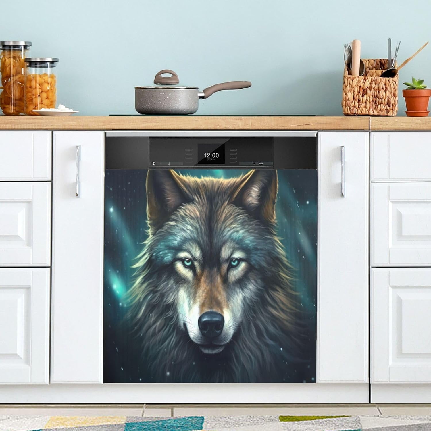 SKYSONIC Wolf Dishwasher Cover for The Front Door,Reusable