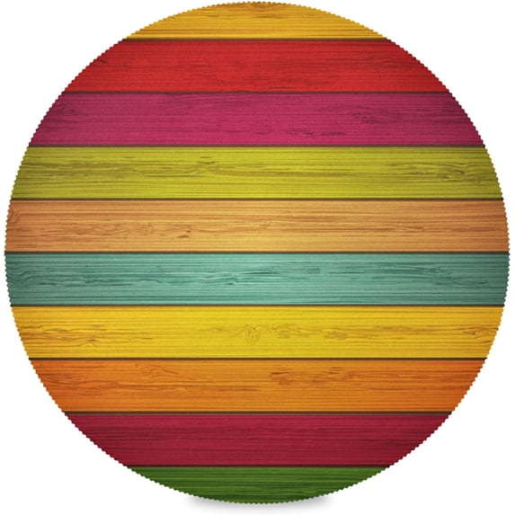SKYSONIC Wooden Colored Stripes Round Placemats for Dining Table Non-Slip Heat-Resistant Polyester Table Mats Set of 1 Washable Table Mats for Kitchen Dining Table Decoration (26)