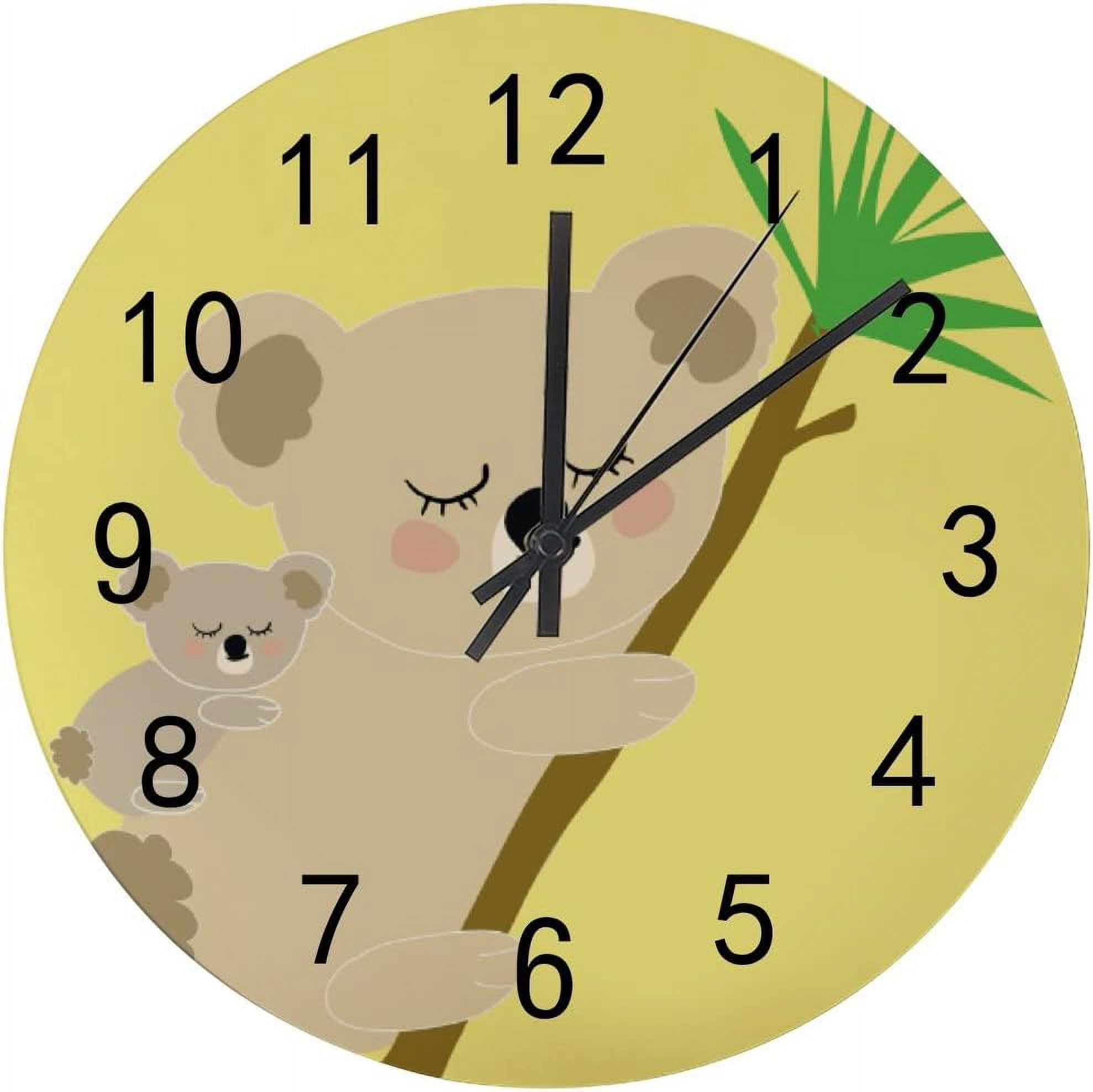 SKYSONIC Wooden Round Wall Clock Cute Koala Family on Tree Non Ticking