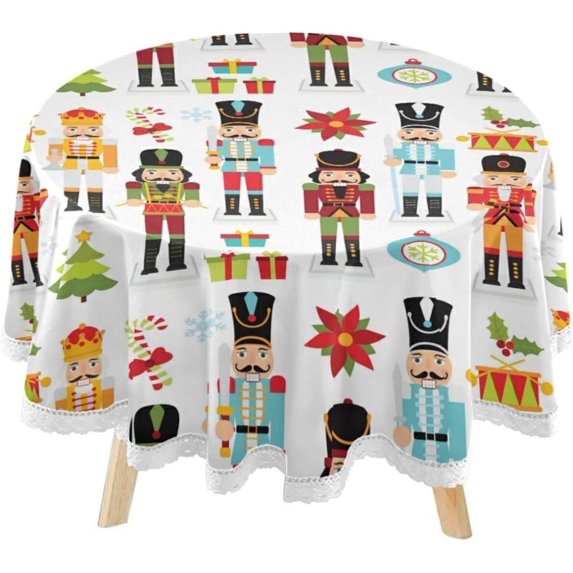 SKYSONIC Xmas Funny Nutcrackers Round Tablecloth 60inch Indoor Wrinkle Free, Circular Lace Table Cover Washable for Kitchen Dining Decor