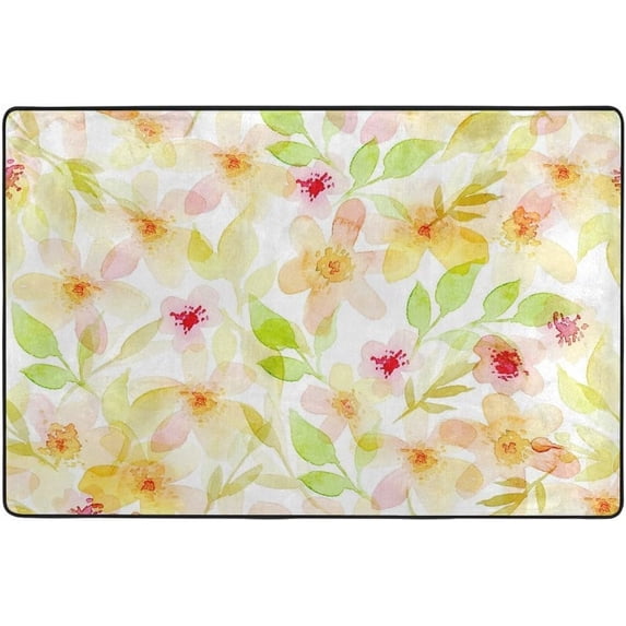 SKYSONIC Yellow Floral Area Rug Pad 24"x36", 100% Light Weight Polyester Fabric for Living Bedroom