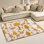 SKYSONIC Yellow Forest Foxes Area Rug,72×48in Non-Slip Floor Carpet Comfort Floor Mats Decor for Indoor Living Dining Room and Bedroom Area