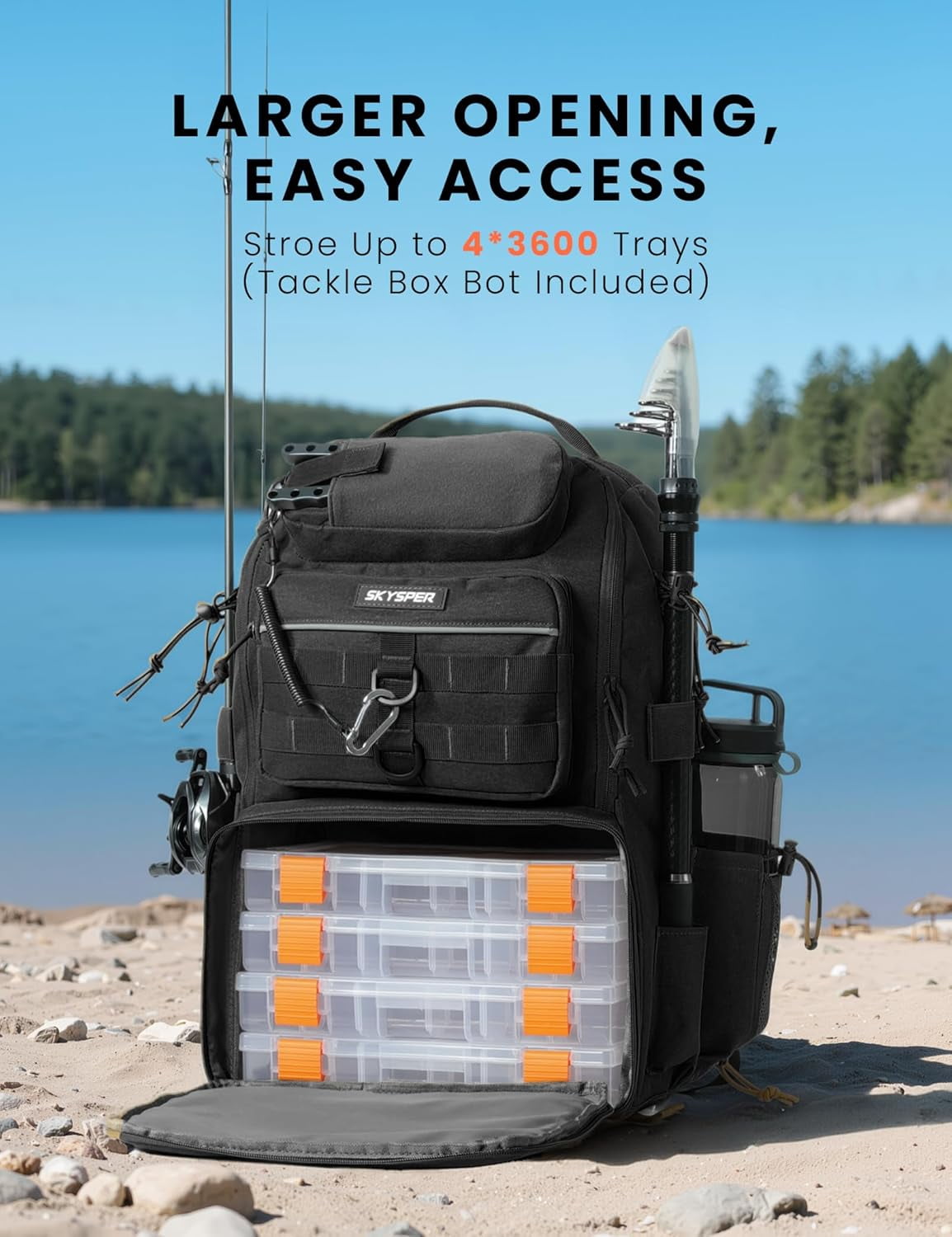 SKYSPER Tackle Backpack Fishing Bags with Rod Holder, 40L Water-Resistant Storage for Gear