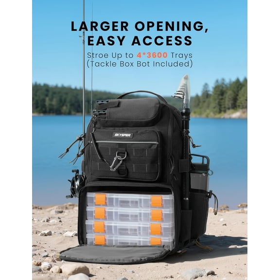 SKYSPER Tackle Backpack Fishing Bags with Rod Holder, 40L Water-Resistant Storage for Gear