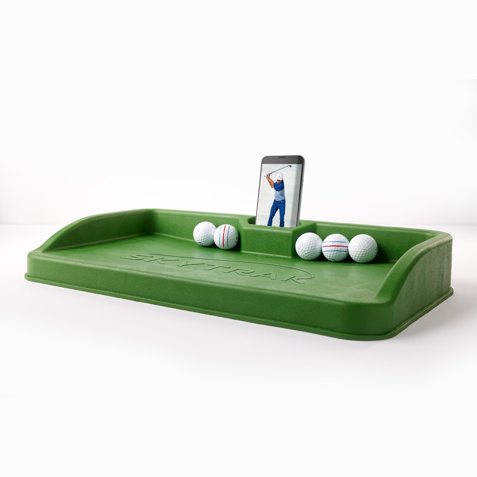 SKYTRAK Golf Ball Tray with Cell Phone Holder for Golf Simulators, Golf Hitting Nets, and Golf