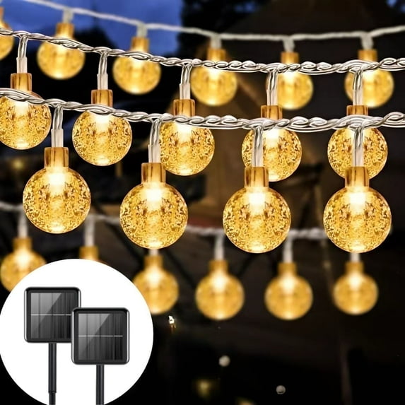SKYUSE Solar String Lights Outdoor Waterproof,2 Pack Total 120LED 60.4FT Crystal Globe Solar Fairy Lights with 8 Lighting Modes for Halloween Christmas Garden Yard Porch Decorations (Warm White)