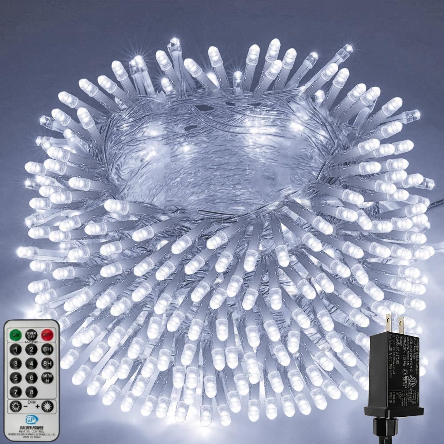 SKYUSE 49.2FT 130 LED Christmas Lights Outdoor Waterproof 8 Modes Indoor Christmas String Lights Cool White Christmas Tree Lights Plug in Remote Halloween Lights for Room Bedroom Holiday Decorations