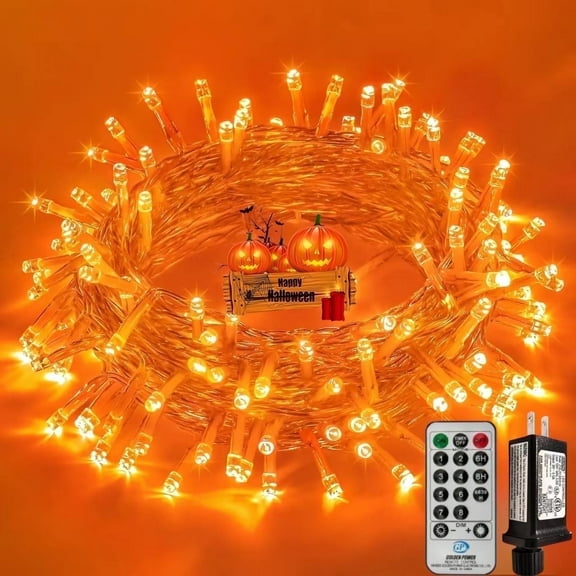 SKYUSE 49.2FT 130 LED Halloween String Lights Outdoor Waterproof with Remote 8 Modes Indoor Christmas String Lights Plug in for Tree Room Party Holiday Decorations,Orange