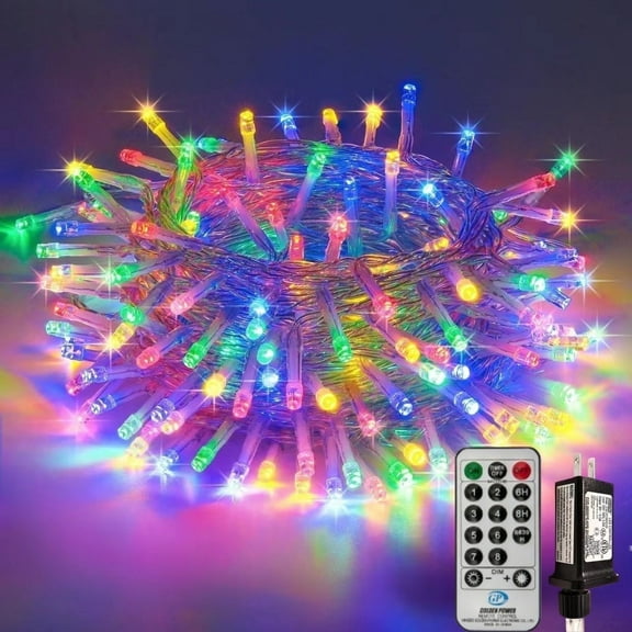 SKYUSE 130LED 49.2FT Christmas String Lights Indoor Outdoor, 8 Mode Twinkle Christmas Lights Plug in with Remote for Halloween Tree Bedroom Party Decor,Multicolor