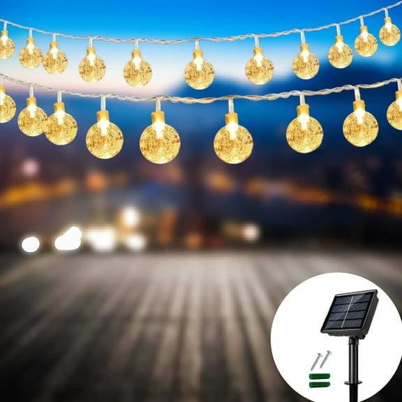 SKYUSE Outdoor Solar String Lights Waterproof, 26.2Ft 50 LED Solar Powered Crystal Bubble Fairy Lights with 8 Modes for Christmas Garden, Lawn, Wedding, Party Decor - Warm White