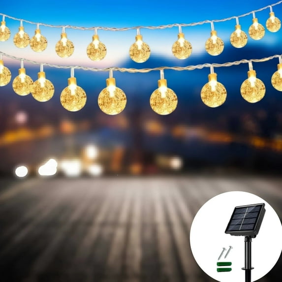 SKYUSE Outdoor Solar String Lights Waterproof, 26.2Ft 50 LED Solar Powered Crystal Bubble Fairy Lights with 8 Modes for Christmas Garden, Lawn, Wedding, Party Decor - Warm White