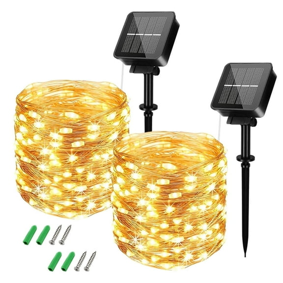 SKYUSE Outdoor Solar String Lights Waterproof, Total 260 LED 98.4Ft 8 Modes Solar Fairy Lights for Outside Tree Wedding Decorations, 2-Pack Warm White
