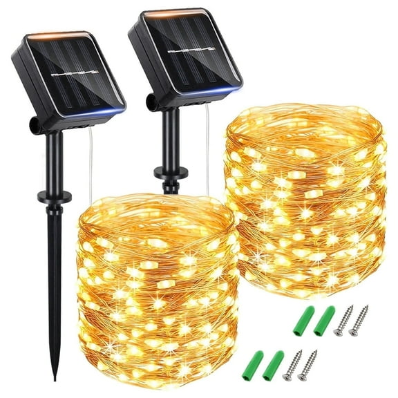 SKYUSE Solar String Lights Outdoor Waterproof, 2 Packs Total 78Ft 200 LED Solar Fairy Lights with 8 Modes for Outdoor Christmas Patio Yard Tree Wedding Party(Warm White)