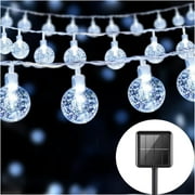 SKYUSE Solar String Lights Outdoor Waterproof, 26.2Ft 50 LED Crystal Globe Solar Fairy Lights with 8 Modes for Christmas, Patio, Porch Decor - White