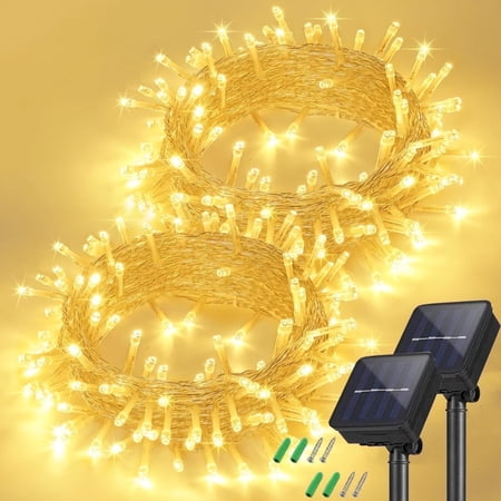 SKYUSE Solar String Lights Waterproof for Outdoor , Total 200 LED 78.8FT Clear Wire Fairy Tree Lights with 8 Lighting Modes for Xmas Balcony Wedding Party, 2Pack (Warm White)