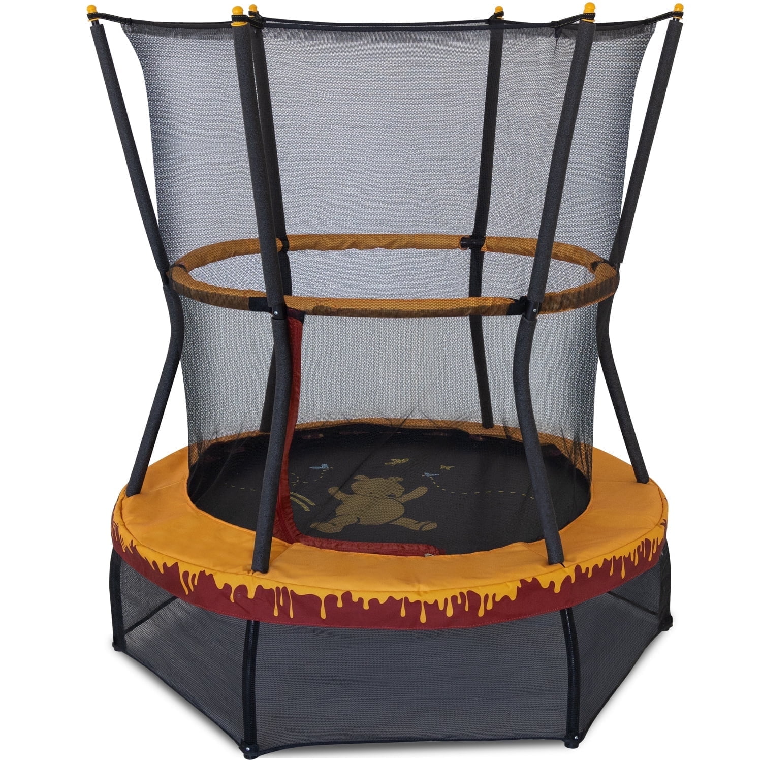 Skywalker 48” Indoor/Outdoor Mini Trampoline with Net Enclosure, Handlebar, Winnie the Pooh Design