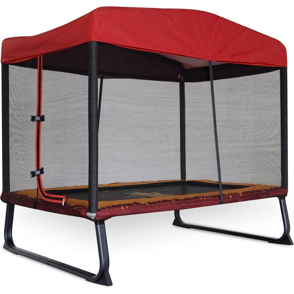 Skywalker Trampolines 6x4ft Rectangle Trampoline with Safety Enclosure Net - Indoor/Outdoor Mini Trampoline for Kids & Toddlers, Durable Steel Frame (Red)