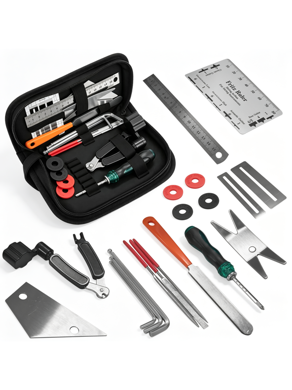 SKYWEE 20Pcs Guitar Tool Kit, Guitar Repair Kit, Guitar Maintenance Kit with String Winder, Hex Wrenches, String Action Ruler for Acoustic Guitar Electric Guitar Ukulele