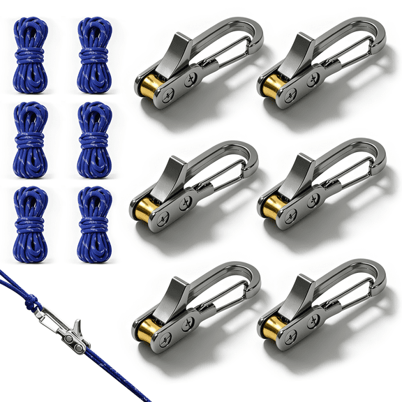SKYWEE Paracord Tensioner Tightening Tool 6 Hooks 6 Ropes Set, Heavy-Duty Adjustable Tie Down with Stainless Steel Roller and Cam Buckle for Camping, Tent, and Cargo