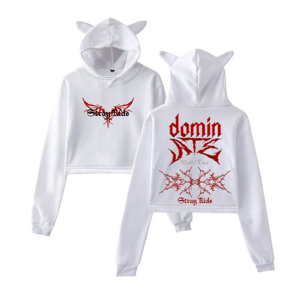SKZ Stray Kids Dominate World Tour Merch Hoodie Cat Ear Fashion Street Trend Women's Short Hoodie Sportswear