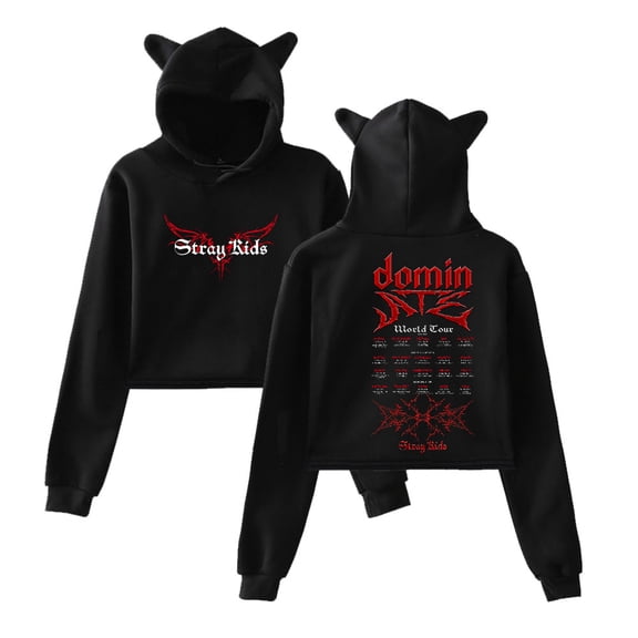 SKZ Stray Kids Dominate World Tour Merch Hoodie Cat Ear Fashion Street Trend Women's Short Hoodie Sportswear