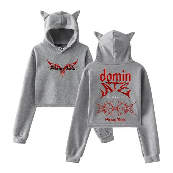SKZ Stray Kids Dominate World Tour Merch Hoodie Cat Ear Fashion Street Trend Women's Short Hoodie Sportswear
