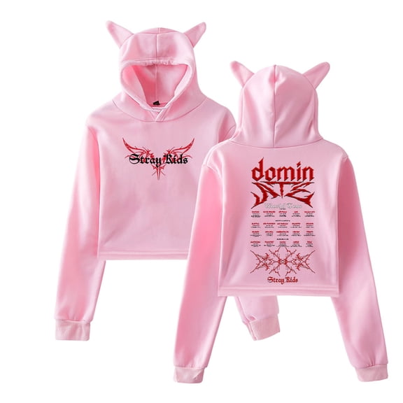 SKZ Stray Kids Dominate World Tour Merch Hoodie Cat Ear Fashion Street Trend Women's Short Hoodie Sportswear