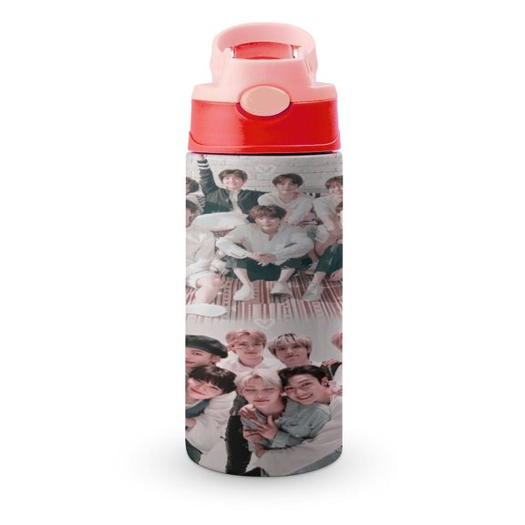 SKZ Stray Korea Ki Water Bottle with Straw Lid Vacuum Insulated Stainless Steel Double Walled Leakproof Tumbler Cup 12oz
