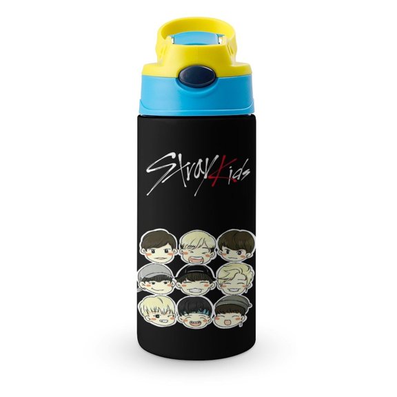SKZ Stray Korea Ki Water Bottle with Straw Lid Vacuum Insulated Stainless Steel Double Walled Leakproof Tumbler Cup 12oz