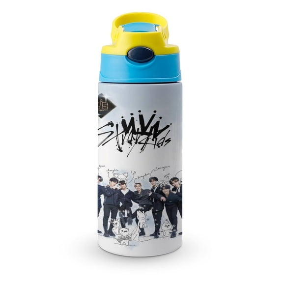 SKZ Stray Korea Ki Water Bottle with Straw Lid Vacuum Insulated Stainless Steel Double Walled Leakproof Tumbler Cup 12oz