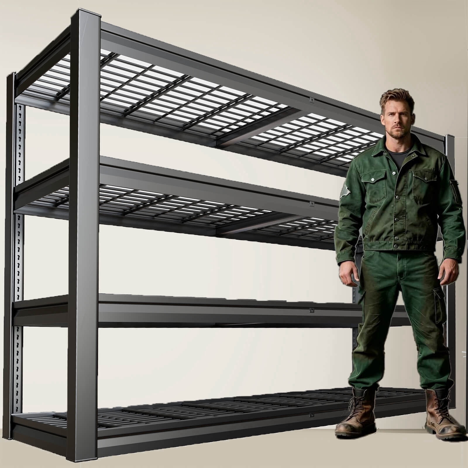 SKZNSA 4 Tier Storage Shelves, 68" W Garage Shelving Heavy Duty Metal Adjustable Garage Shelves, Shelving Units Industrial Shelving for Warehouse, 68" W x 18" D x 68" H,Black