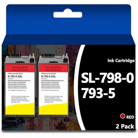 SL-798-0 Red Ink Cartridge 798-0 Fluorescent Ink Replacement for Pitney Bowes SL-798-0 Ink Cartridge for Postage Meters for Sendpro C200, C300 and C400(2Packs)