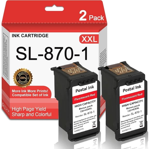 SL-870-1 XXL Fluorescent Postage Red Ink Cartridge High Capacity SL-870-1 Ink Cartridges for PB New SendPro Mailstation (CSD1) Postage Meter (2-Pack,16ml)