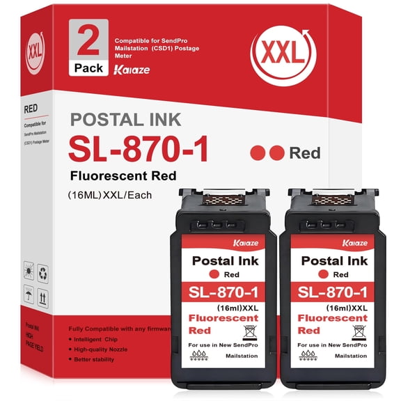 SL-870-1 XXL Red Ink Cartridge | SL870-1 Fluorescent Red Ink Cartridges High Capacity Compatible for Pitney Bowes SendPro Mailstation Postage Meter (CSD1) 2Pack (2×16ML)