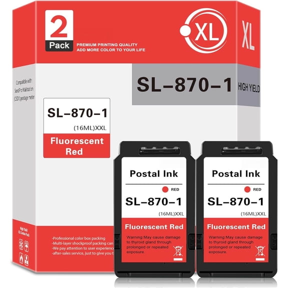 SL-870-1 XXL Red Ink Cartridge High Yield Combo Pack (2-Pack,16 ML*2) Compatible SL8701 Ink Cartridges Replacement for Pitney Bowes New SendPro Mailstation Postage Machines (CSD1)