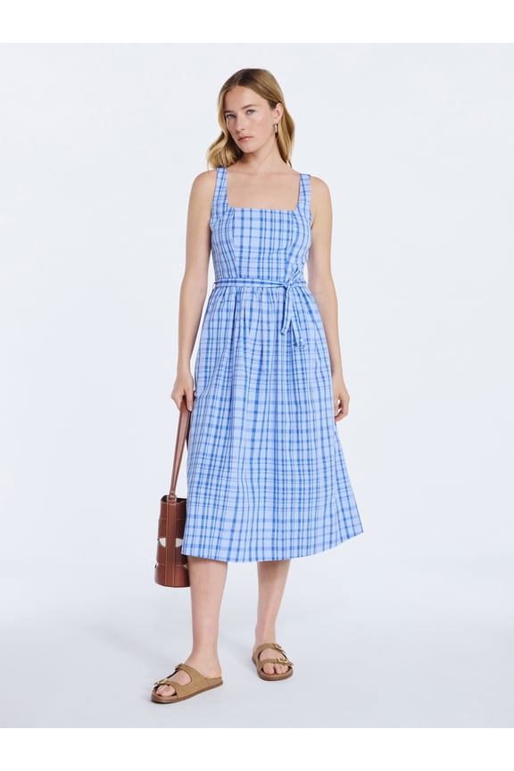 Women’s and Women's Plus Sleeveless Belted Cotton Midi Dress, Sizes XS-4X