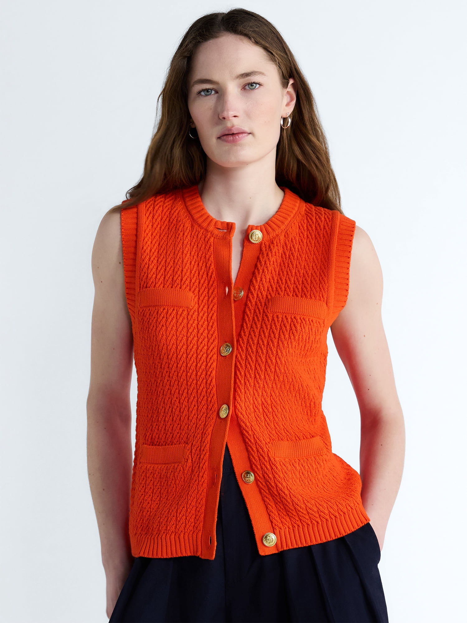 Free Assembly Women's and Women's Plus Button Front Cable Knit Sweater Vest, Lightweight, Sizes XS-4X