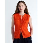 Women's and Women's Plus Button Front Cable Knit Sweater Vest, Lightweight, Sizes XS-4X