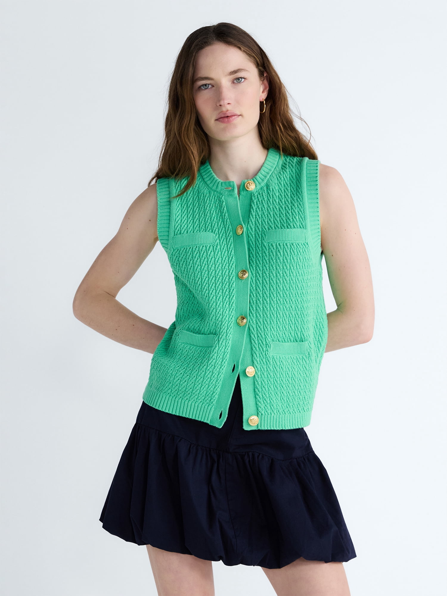 Free Assembly Women's and Women's Plus Button Front Cable Knit Sweater Vest, Lightweight, Sizes XS-4X