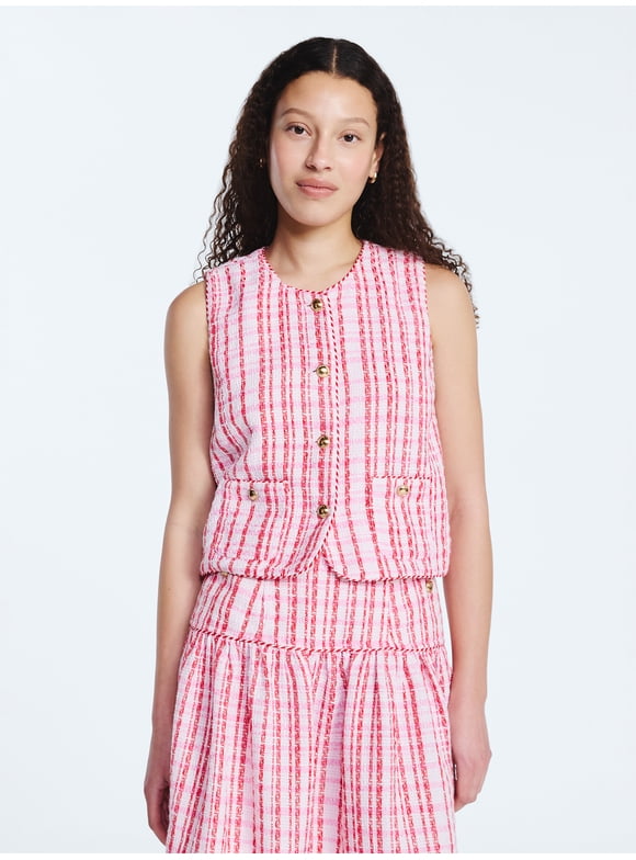 Women's and Women's Plus Sleeveless Button Front Tweed Shell, Sizes XS-4X