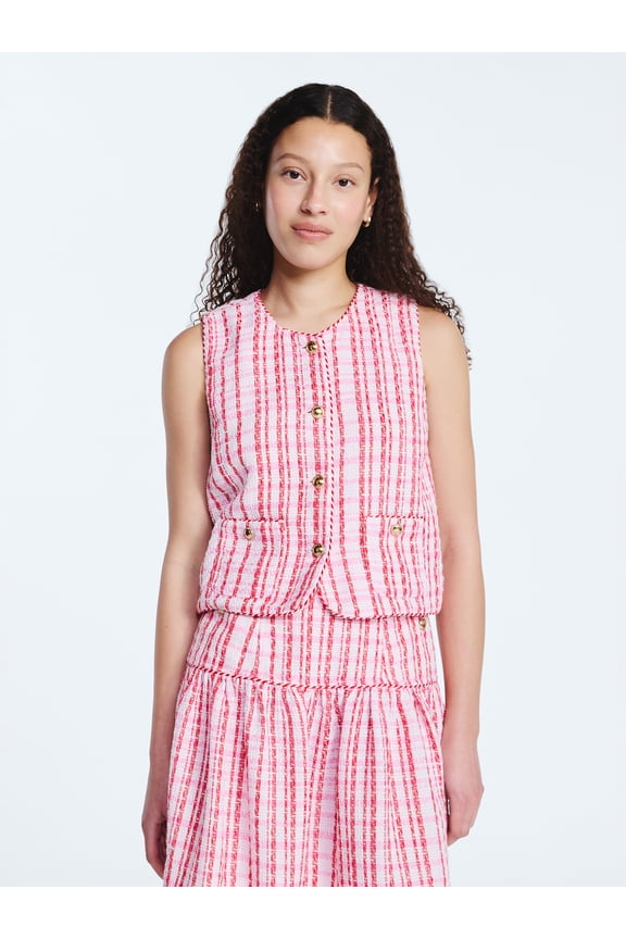 Women's and Women's Plus Sleeveless Button Front Tweed Shell, Sizes XS-4X