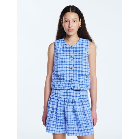 Free Assembly Women's and Women's Plus Sleeveless Button Front Tweed Shell, Sizes XS-4X