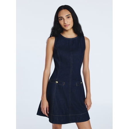 Free Assembly Women's and Women’s Plus Sleeveless Denim Mini Dress, Sizes 0-26