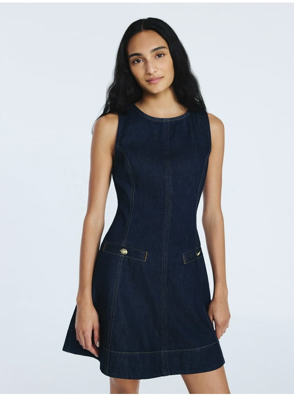 Women's and Women’s Plus Sleeveless Denim Mini Dress, Sizes 0-26