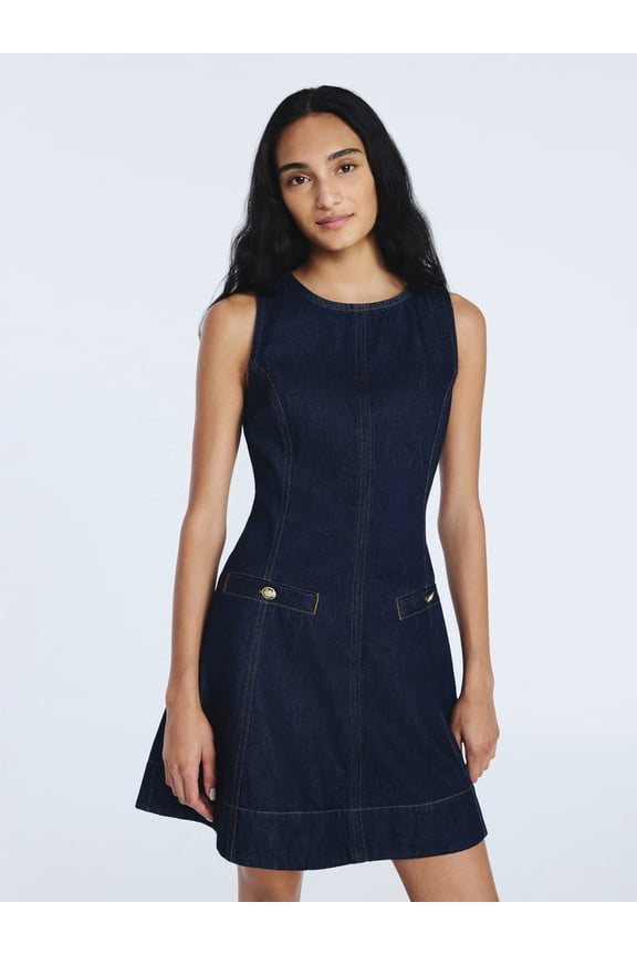 Women's and Women’s Plus Sleeveless Denim Mini Dress, Sizes 0-26