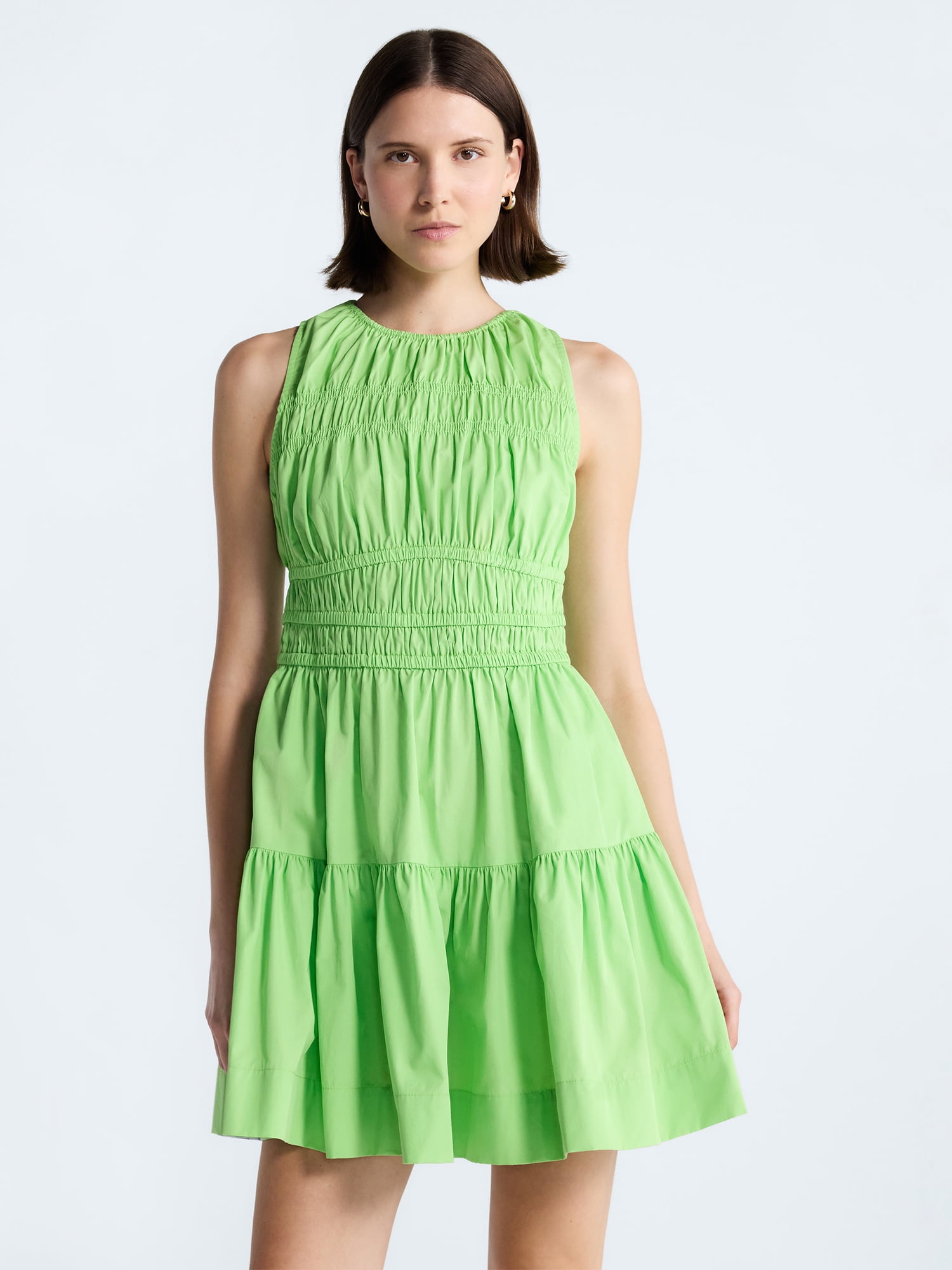 Free Assembly Women's and Women's Plus Smocked Cotton Drop Waist Mini Dress, Sizes XS-4X
